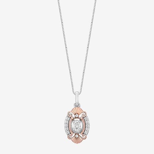 Enchanted Disney Fine Jewelry Ariel (I, I2) Womens 1/3 CT. T.W. Lab Grown White Diamond 14K Rose Gold Over Silver Oval 18 Inch Pendant Necklace, One S