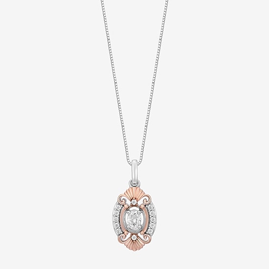 Enchanted Disney Fine Jewelry Ariel (I, I2) Womens 1/3 CT. T.W. Lab Grown White Diamond 14K Rose Gold Over Silver Oval 18 Inch Pendant Necklace