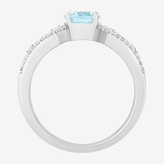 Enchanted Disney Fine Jewelry Elsa(I, I2) Womens 1/5 CT. Genuine Blue Topaz Sterling Silver Oval Elsa Cocktail Ring