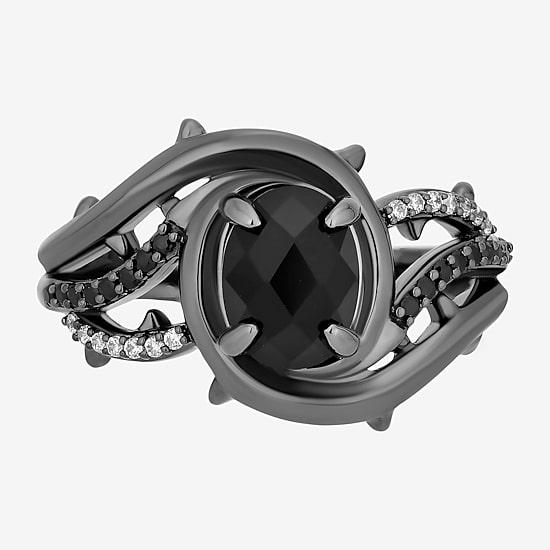 Enchanted Disney Fine Jewelry Maleficent (I, I2) Womens Genuine Black Onyx Sterling Silver Maleficent Side Stone Cocktail Ring
