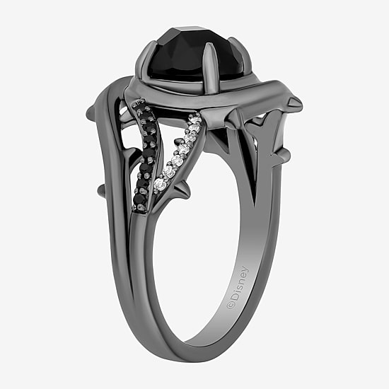 Enchanted Disney Fine Jewelry Maleficent (I, I2) Womens Genuine Black Onyx Sterling Silver Maleficent Side Stone Cocktail Ring
