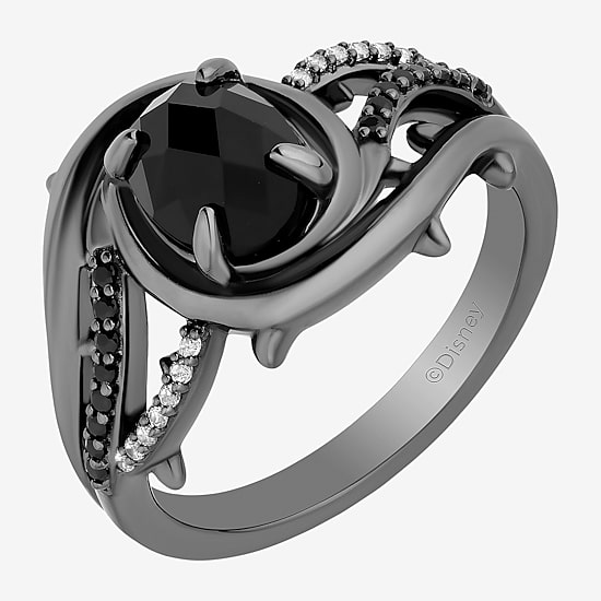 Enchanted Disney Fine Jewelry Maleficent (I, I2) Womens Genuine Black Onyx Sterling Silver Maleficent Side Stone Cocktail Ring