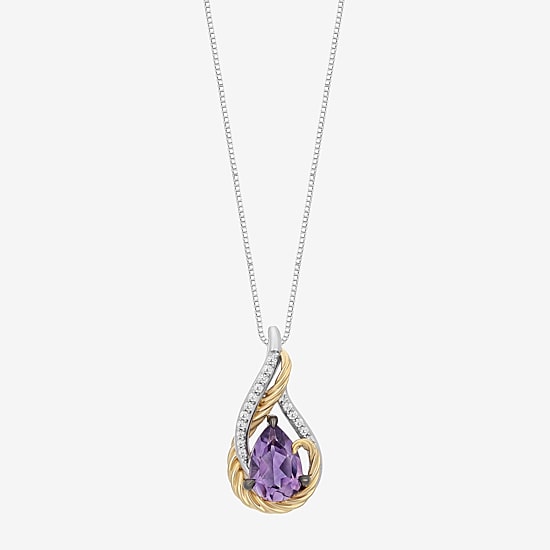 Enchanted Disney Fine Jewelry Rapunzel (I,I2) Womens Diamond Accent Genuine Purple Amethyst 14K Gold Over Silver Sterling Silver Pear Rapunzel Pendant