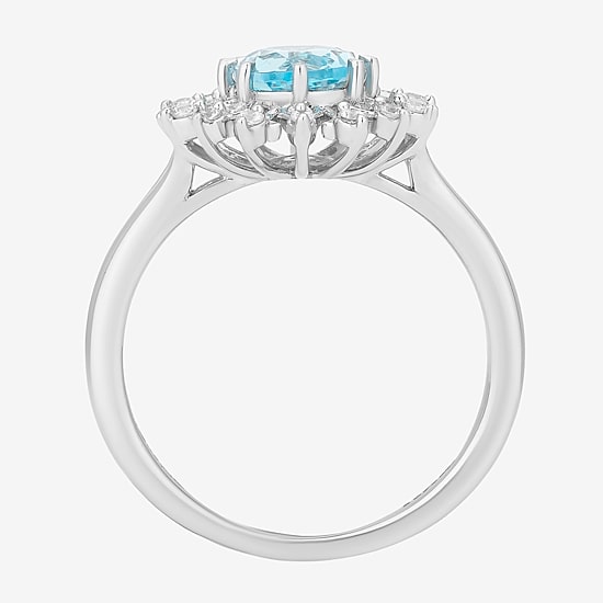 Enchanted Disney Fine Jewelry Elsa (I,I2) Womens 1/5 CT. Genuine Blue Topaz Sterling Silver Snowflake Elsa Cocktail Ring