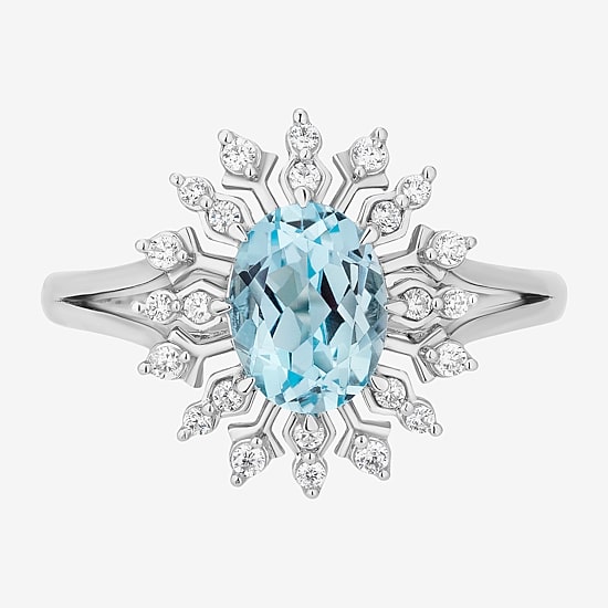 Enchanted Disney Fine Jewelry Elsa (I,I2) Womens 1/5 CT. Genuine Blue Topaz Sterling Silver Snowflake Elsa Cocktail Ring