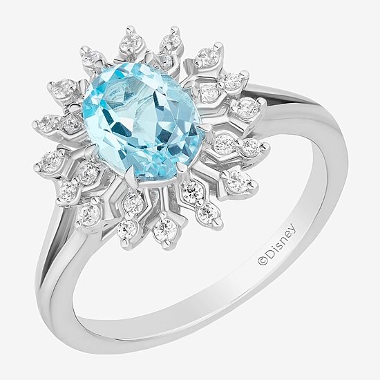 Enchanted Disney Fine Jewelry Elsa (I,I2) Womens 1/5 CT. Genuine Blue Topaz Sterling Silver Snowflake Elsa Cocktail Ring