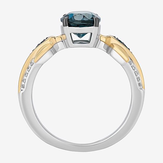 Enchanted Disney Fine Jewelry Moana (I,I2) Womens 1/10 CT. T.W. Genuine Blue Topaz 14K Gold Over Silver Oval Moana Cocktail Ring