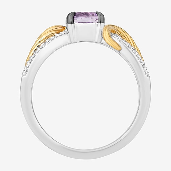 Enchanted Disney Fine Jewelry Rapunzel(I,I2) Womens 1/10 CT. T.W. Genuine Purple Amethyst 14K Gold Over Silver Sterling Silver Oval Rapunzel Cocktail Ring