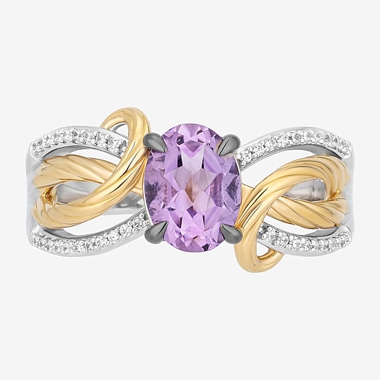 Enchanted Disney Fine Jewelry Rapunzel(I,I2) Womens 1/10 CT. T.W. Genuine Purple Amethyst 14K Gold Over Silver Sterling Silver Oval Rapunzel Cocktail Ring