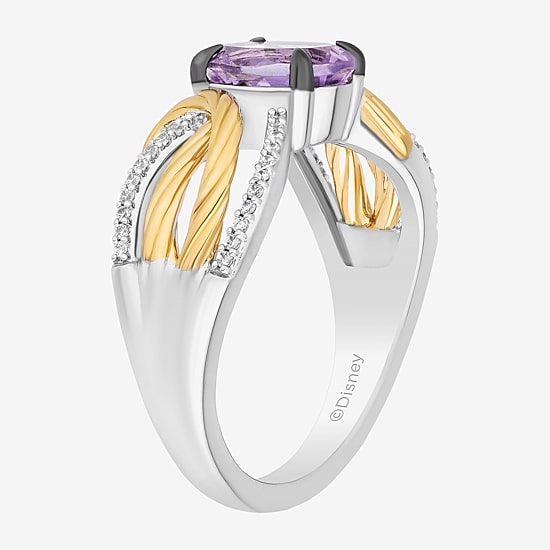 Enchanted Disney Fine Jewelry Rapunzel(I,I2) Womens 1/10 CT. T.W. Genuine Purple Amethyst 14K Gold Over Silver Sterling Silver Oval Rapunzel Cocktail Ring