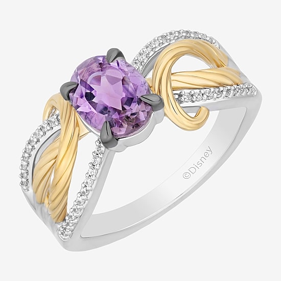 Enchanted Disney Fine Jewelry Rapunzel(I,I2) Womens 1/10 CT. T.W. Genuine Purple Amethyst 14K Gold Over Silver Sterling Silver Oval Rapunzel Cocktail Ring