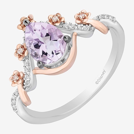 Rapunzel (I,I2) Womens 1/10 CT. T.W. Genuine Purple Amethyst 14K Rose Gold Over Silver Sterling Silver Pear Rapunzel Cocktail Ring