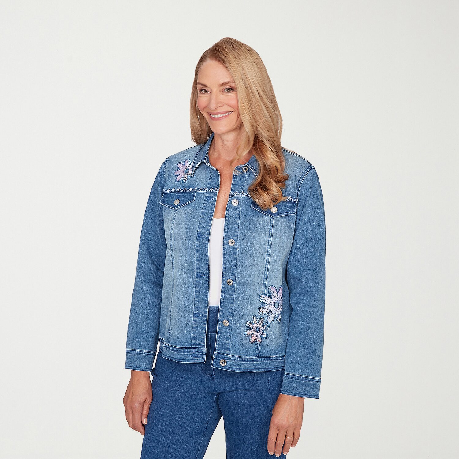 Alfred Dunner Hilton Head Womens Denim Lightweight Jacket