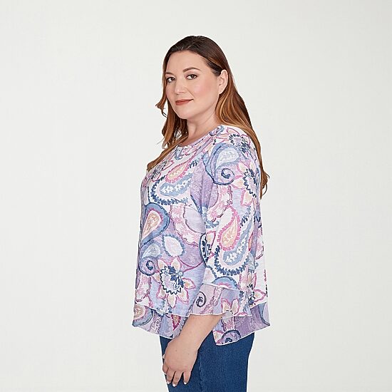 Alfred Dunner Hilton Head Womens Plus Crew Neck 3/4 Sleeve T-Shirt