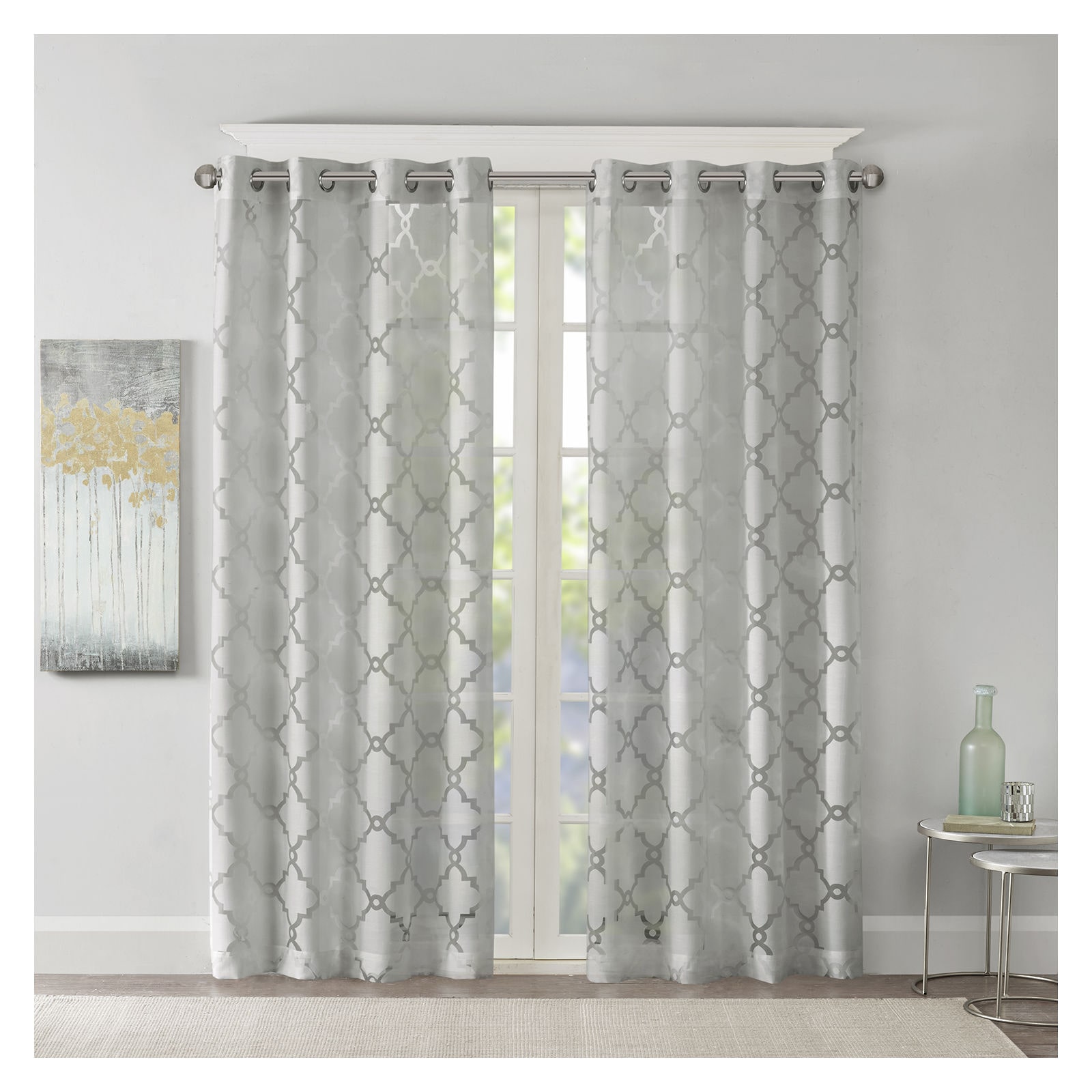 Madison Park Laya Trellis Grommet Top Sheer Single Curtain Panel