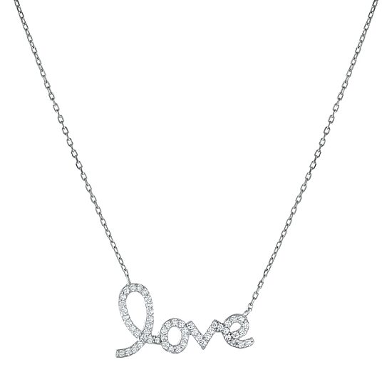 DiamonArt® "Love" Womens White Cubic Zirconia Sterling Silver Pendant Necklace