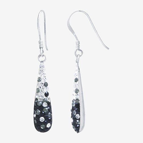 Silver Treasures Crystal Sterling Silver Pear Drop Earrings, One Size, Black