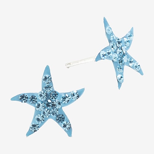 Silver Treasures Blue Crystal Sterling Silver 11mm Star Stud Earrings, One Size
