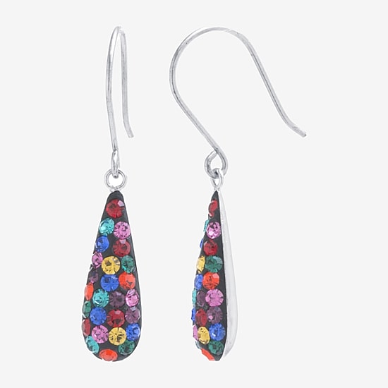 Silver Treasures Womens Crystal Sterling Silver Pear Drop Earrings