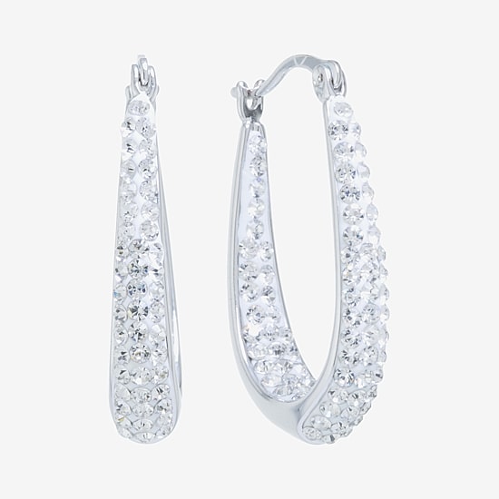 Sparkle Allure Womens Crystal 31.7mm Oval Hoop Earrings