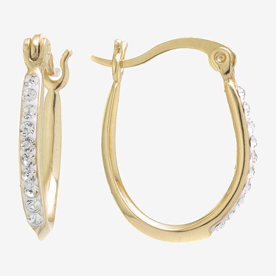 Silver Treasures Womens Crystal 14K Gold Over Silver 18mm Hoop Earrings