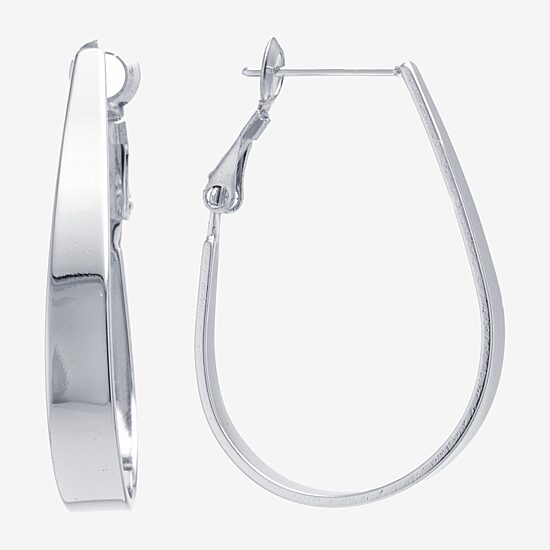Silver Reflections Womens 32mm Oval Hoop Earrings