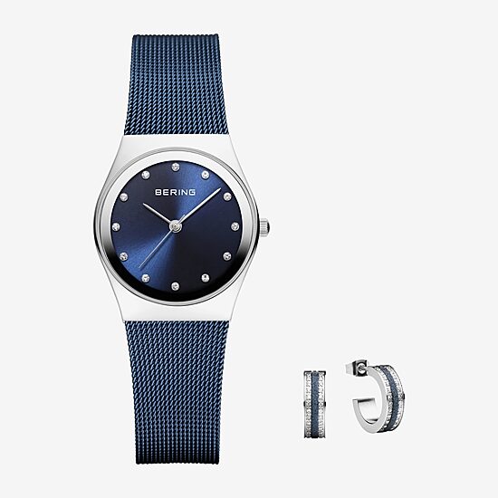 Bering Womens Blue Stainless Steel 3-pc. Watch Boxed Set 12927-307g