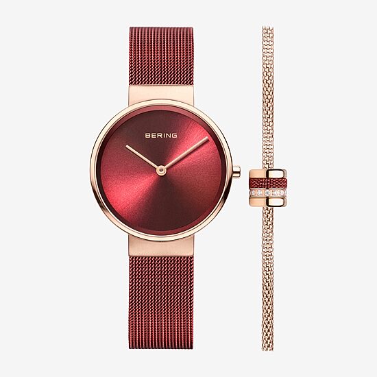 Bering Womens Red Stainless Steel 2-pc. Watch Boxed Set 14531-363g