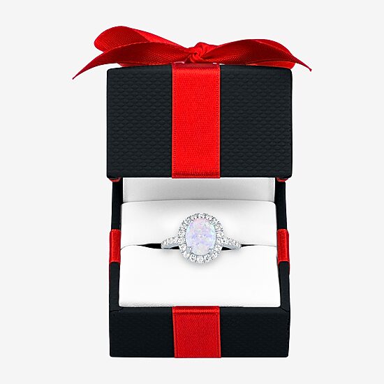 Womens Lab Created White Opal Sterling Silver Cocktail Ring