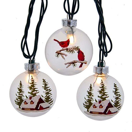 Kurt Adler 10-Light Cardinal And Cabin String Lights