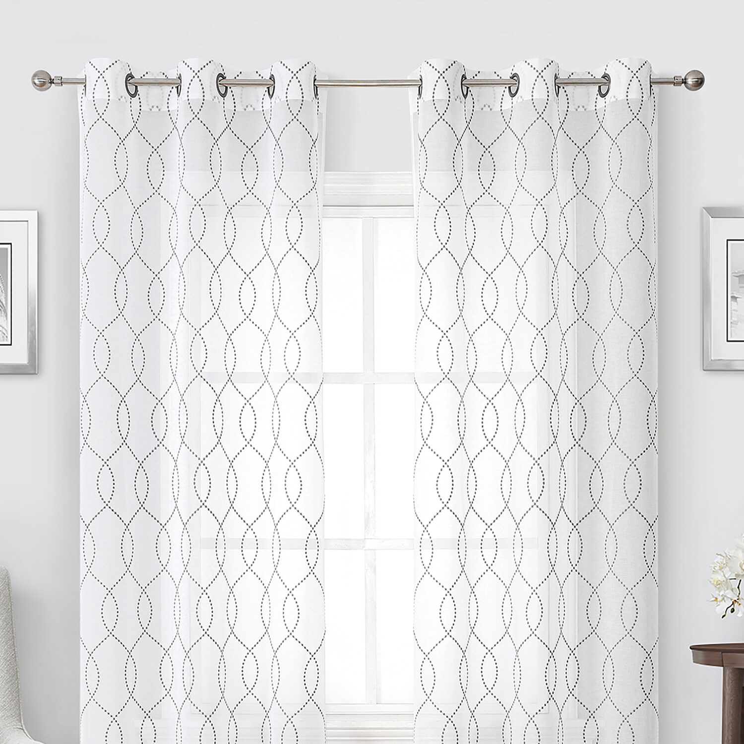Regal Home Starbust Grommet Top Energy Saving Embroidered Sheer Set of 2 Curtain Panel
