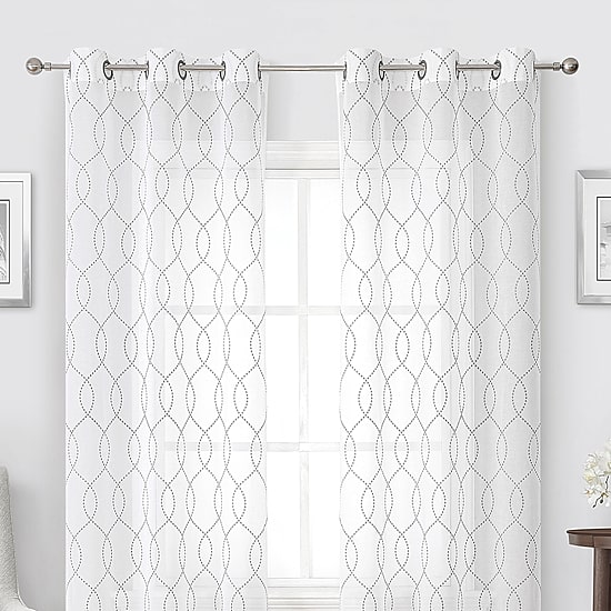 Regal Home Starbust Grommet Top Energy Saving Embroidered Sheer Set of 2 Curtain Panel
