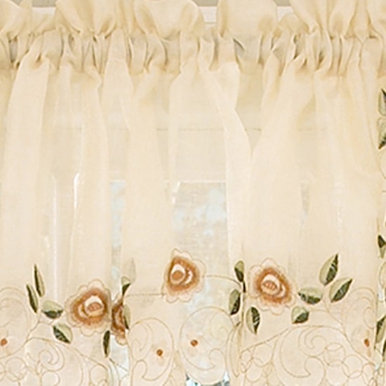 Sweet Home Collection Rosemary Linen Embroidered Rod Pocket Swag Valance
