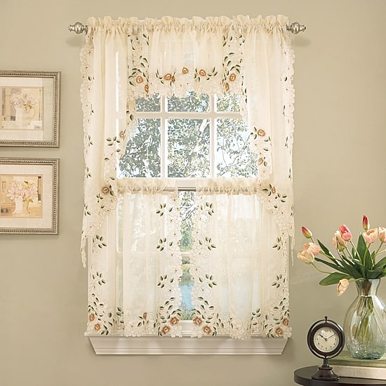 Sweet Home Collection Rosemary Linen Embroidered Rod Pocket Valance