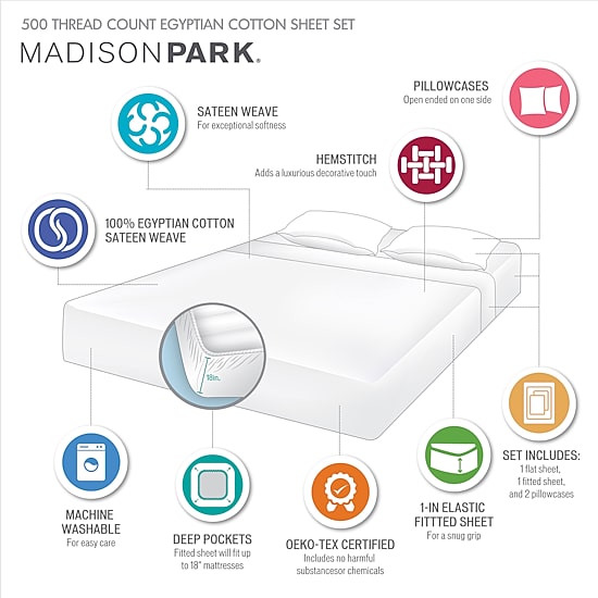 Madison Park Egyptian Cotton 500tc Deep Pocket Sheet Set