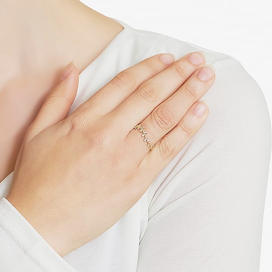 Silver Treasures 14K Gold Over Silver Leaf Cubic Zirconia Ring