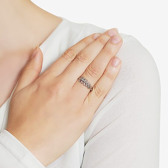 Silver Treasures Womens 2MM Cubic Zirconia Sterling Silver Band