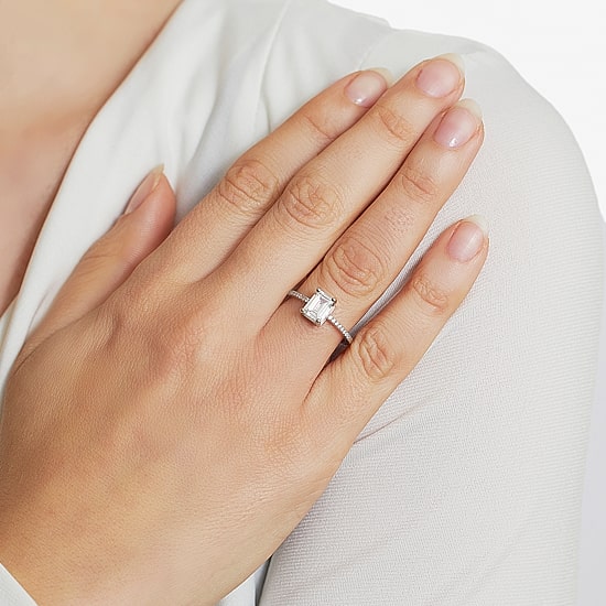 Silver Treasures Womens Cubic Zirconia Sterling Silver Solitaire Engagement Ring