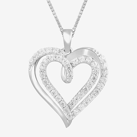 Womens 3/8 CT.T.W. Lab-Grown Diamond 10K White Gold Heart Pendant Necklace