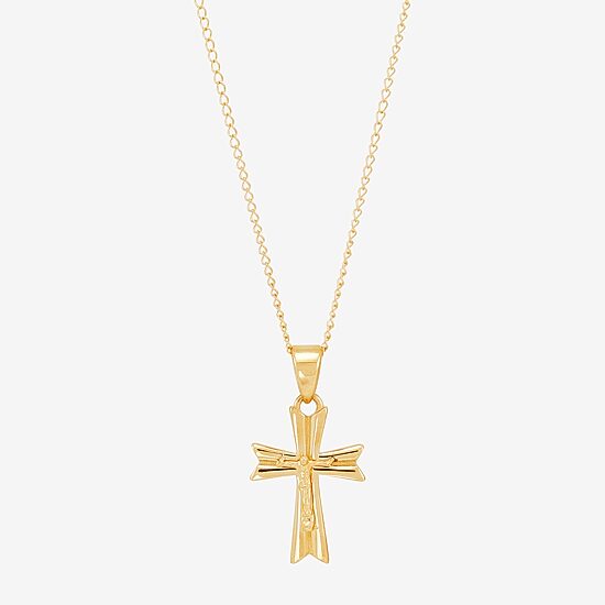 Girls 14K Gold Cross 13 Inch Pendant Necklace