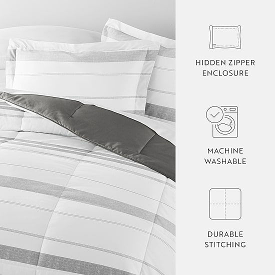 Casual Comfort Stitch Stripe Midweight Down Alternative Comforter Set