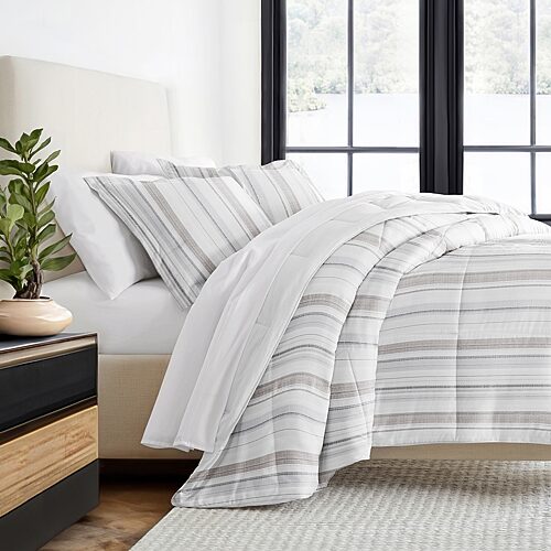Casual Comfort Vertical Stripe Midweight Down Alternative Comforter Set, One Size, White