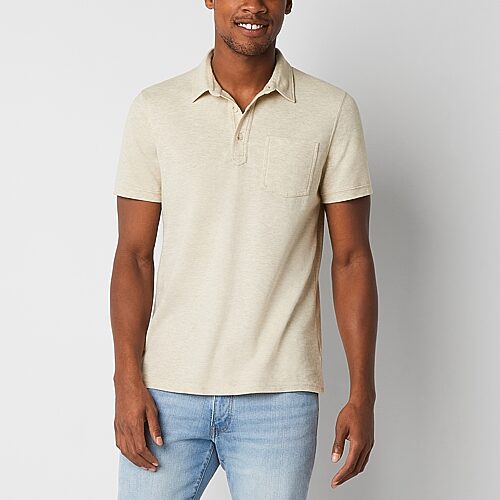 mutual weave Mens Regular Fit Short Sleeve Polo Shirt, Large, Beige