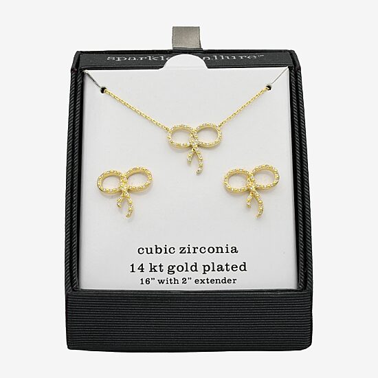 Sparkle Allure Womens Cubic Zirconia 14K Gold Over Brass Bow 2-pc. Jewelry Set
