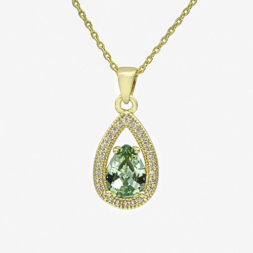 Sparkle Allure Halo Womens Green Cubic Zirconia 14K Gold Over Brass Pear 16 Inch Pendant Necklace, One Size