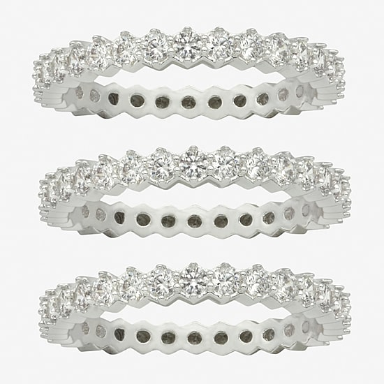 Sparkle Allure Womens Cubic Zirconia Pure Silver Over Brass Eternity Ring Set