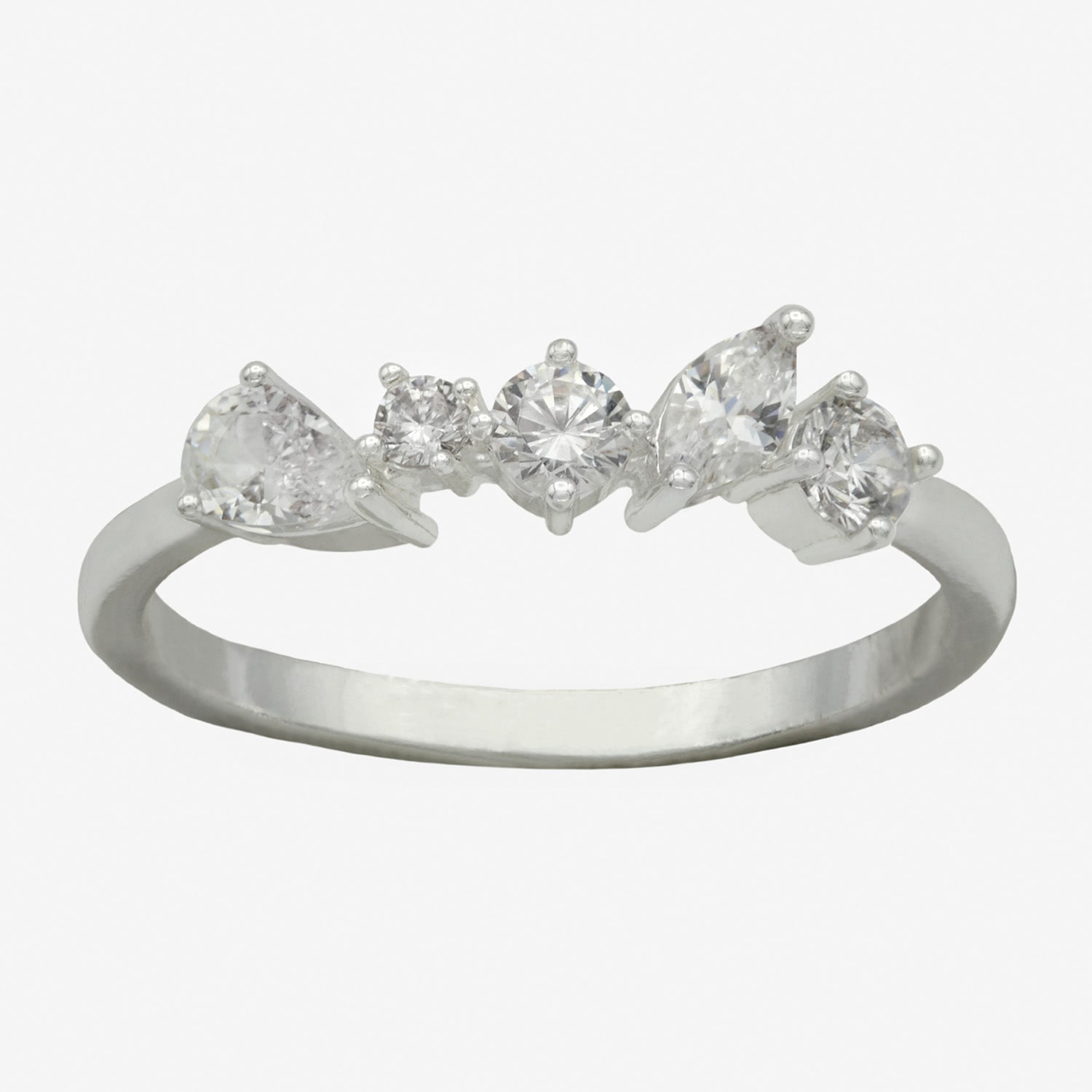 Sparkle Allure Womens 2MM Cubic Zirconia Pure Silver Over Brass 5-Stone Cluster Band