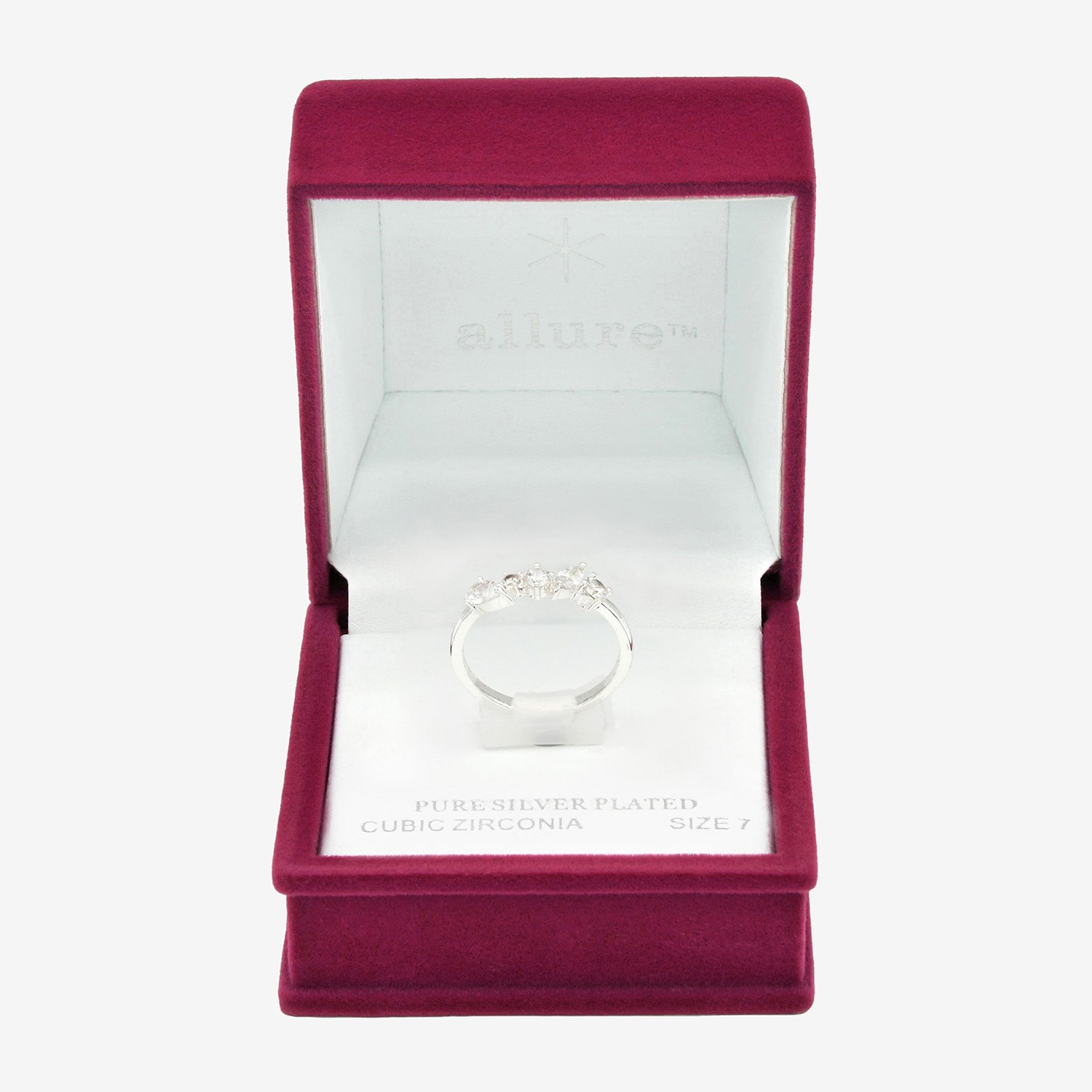Sparkle Allure Womens 2MM Cubic Zirconia Pure Silver Over Brass 5-Stone Cluster Band