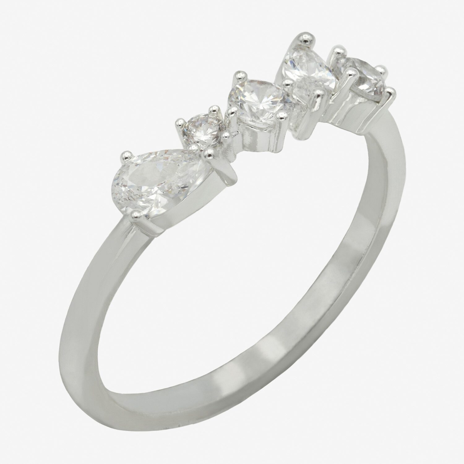 Sparkle Allure Womens 2MM Cubic Zirconia Pure Silver Over Brass 5-Stone Cluster Band