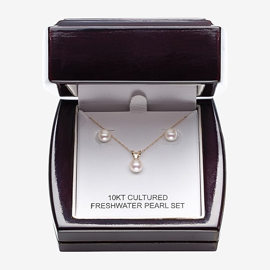 Womens White Cultured Freshwater Pearl 10K Gold 2-pc. Jewelry Set